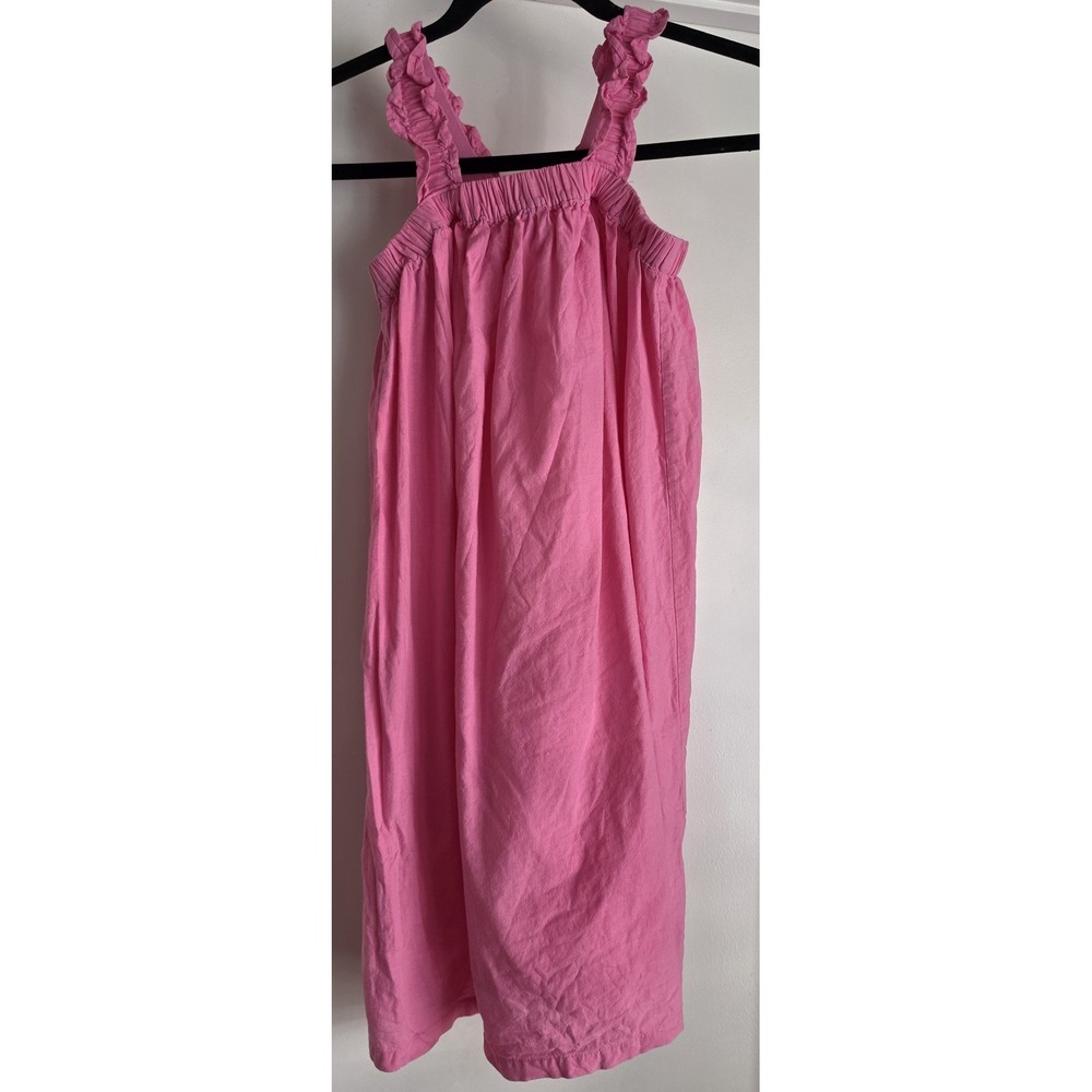 H&M Girls Sleeveless Maxi Dress Size 8 Pink Solid Square Neck Cotton Linen
